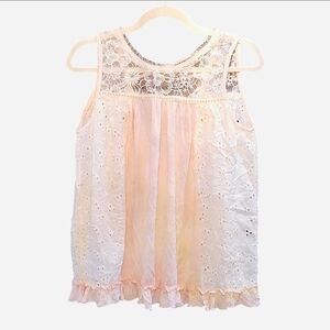 POL Soft Pink Lace Baby Doll Top Ruffles Pearls Embellished Eyelet Frills Size S